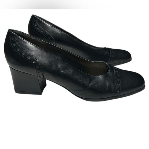 Vintage Leather Black Heels Studio Roma Block Heel Closed Toe Heels Size 8.5 - Picture 6 of 12